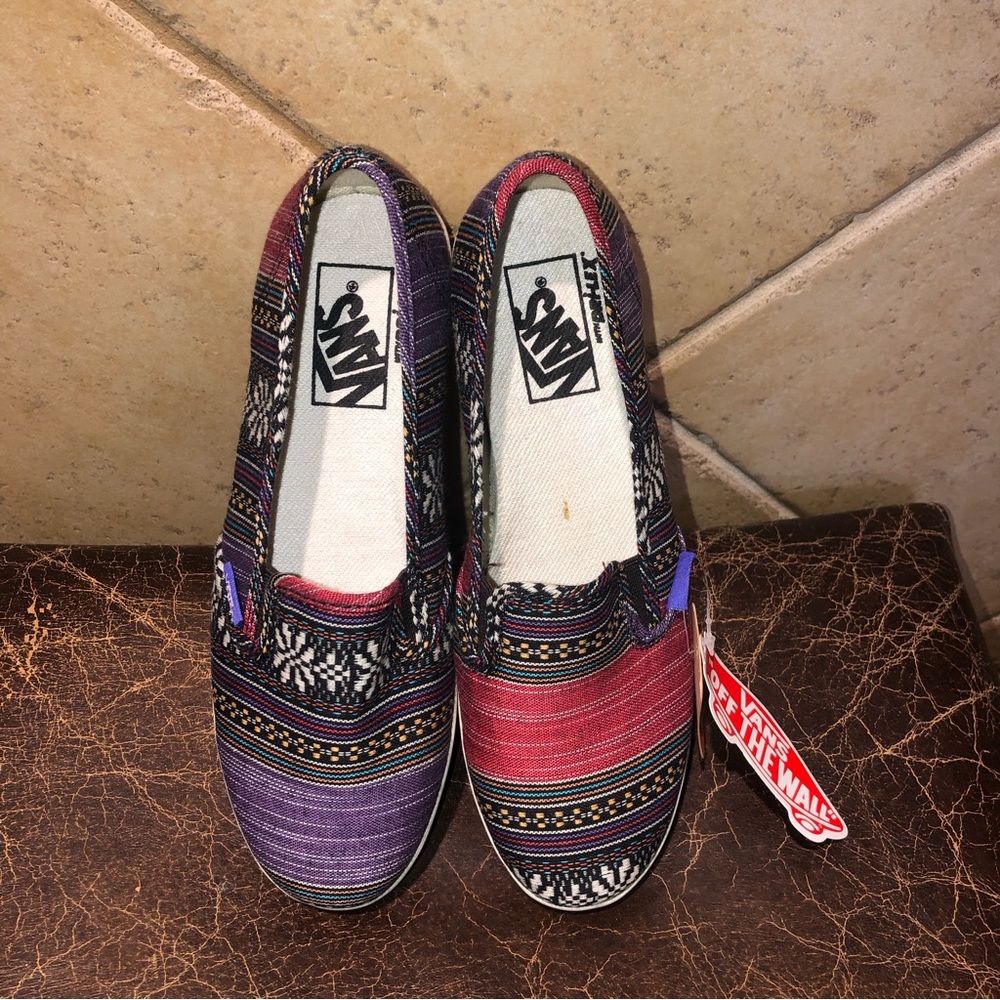 Vans slip on multicolor tribal stripe shoes